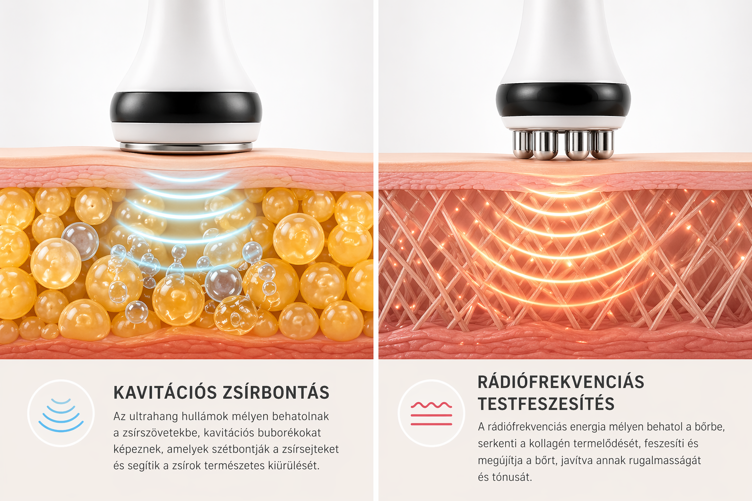 kavitációs zsírbontás és rádiófrekvenciás testfeszesítés